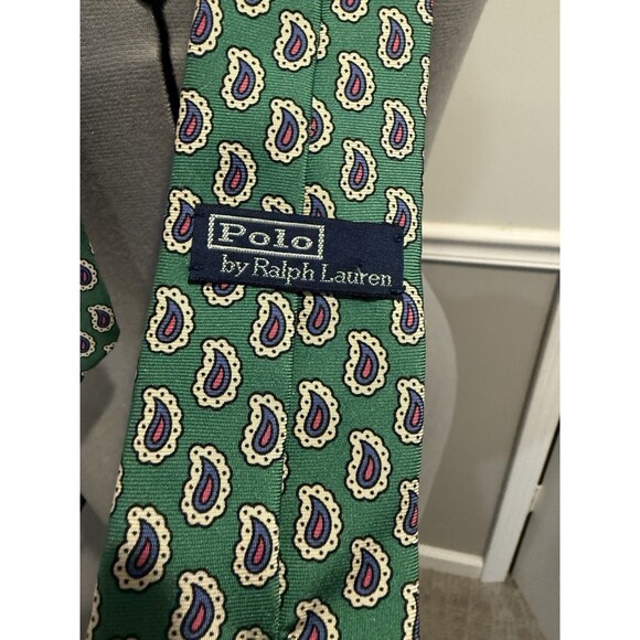 Polo Ralph Lauren Vintage Silk Tie!  Green Paisley‎    ITALY - Picture 2 of 4